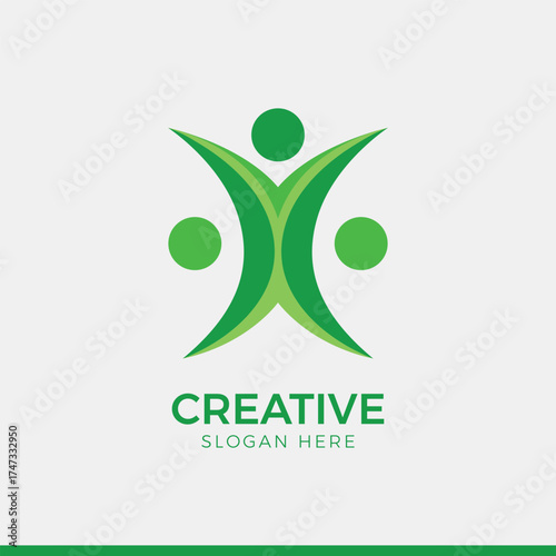 Green human figure logo for community and teamwork