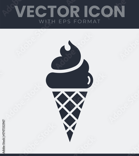 Simple ice cream cone vector icon food dessert