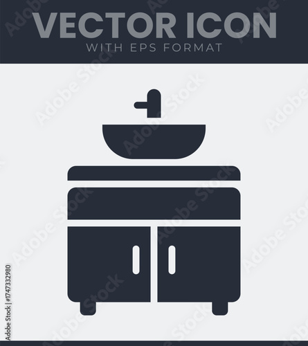 Bathroom vanity sink cabinet with faucet icon