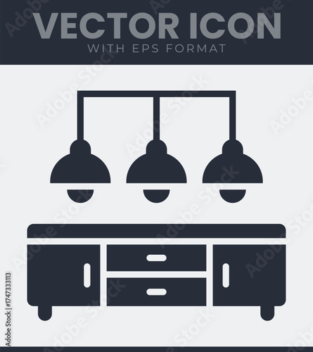 Modern cabinet with pendant lights vector icon