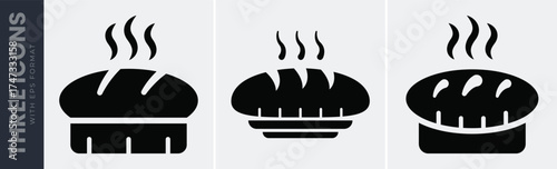 Fresh hot bread icons warm food bakery symbols