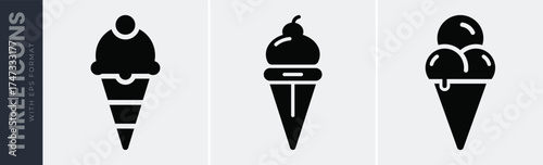 Simple ice cream cone icons set for summer treats