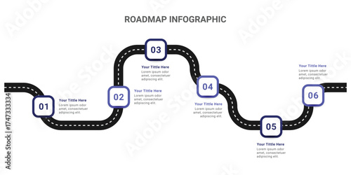 Timeline roadmap infographic design with 6 steps