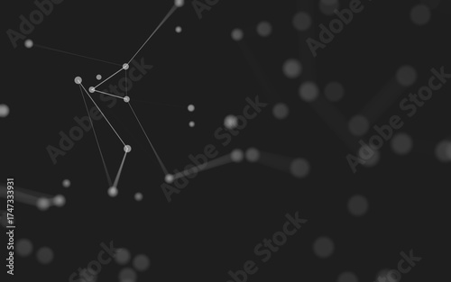 Abstract background. Molecules technology with polygonal shapes, connecting dots and lines. Connection structure. Big data visualization.