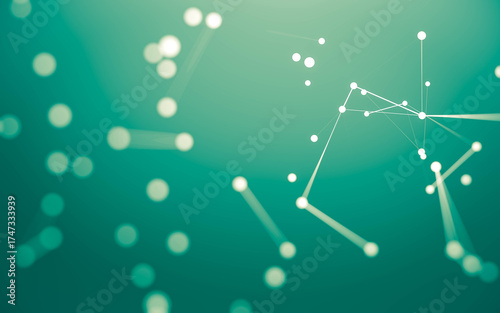 Abstract background. Molecules technology with polygonal shapes, connecting dots and lines. Connection structure. Big data visualization.