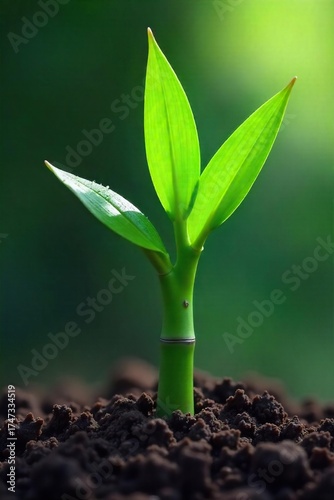 Vibrant Green Bamboo Shoot Emerging from Earth Symbol of Growth, Fortune, and New Beginnings in Chinese Culture