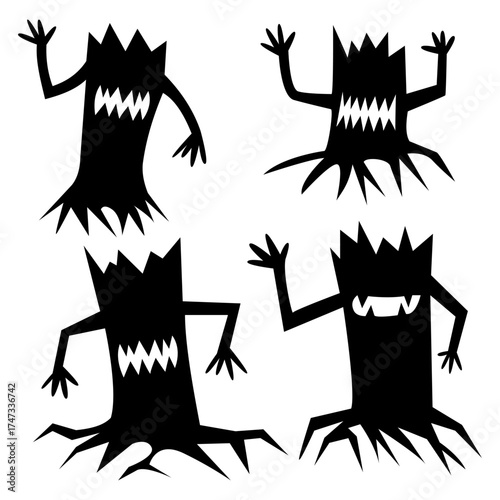 Silhouette Scary Halloween Monster Tree Collection
