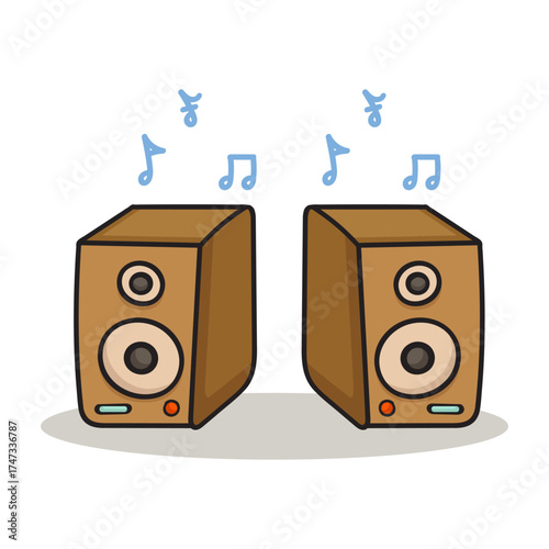 Speaker Monitor Sound Doodle.Hand Drawn Cartoon Colorful Music Equipment Vector Illustration.