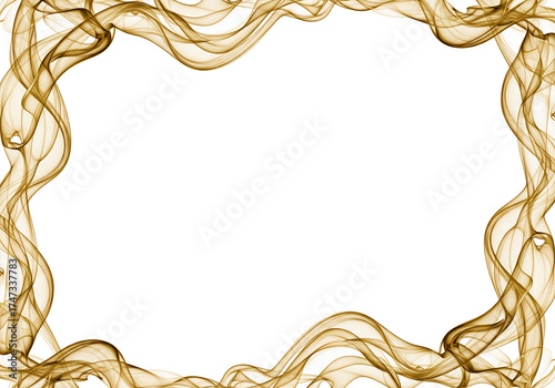 Golden smoke swirl frame with transparent background and flowing abstract curves, elegant border design element for luxury artwork or invitation decoration