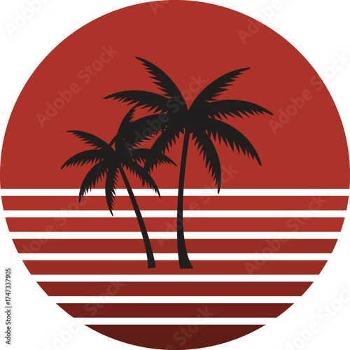 Retro Sunset Palm Tree Silhouette Design