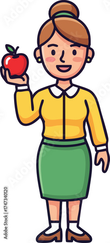 Cartoon Teacher Holding Apple Illustration.