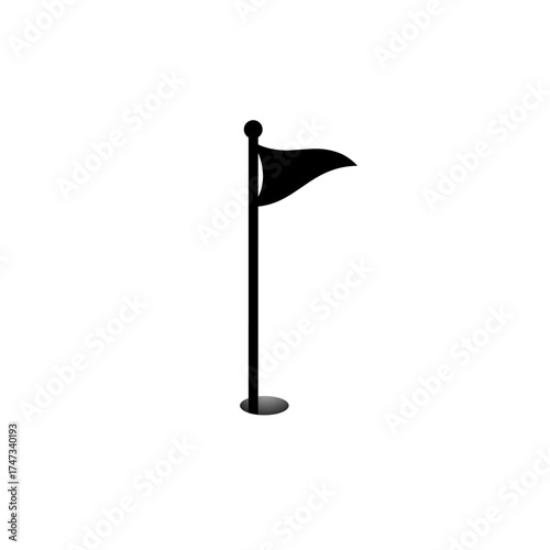 Golf flag icon in trendy silhouette style design, Vector illustration isolated on a white background. black and white flag pin.