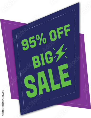 Big sale promotional sticker offering a ninety five percent discount.