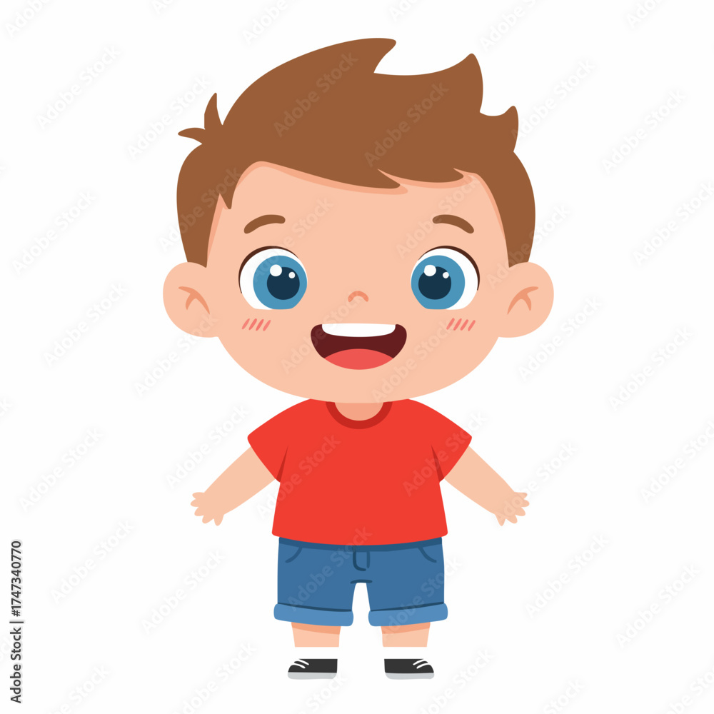 Obraz premium Cute Cartoon Style Full Body Cheerful Boy Character Illustration Art