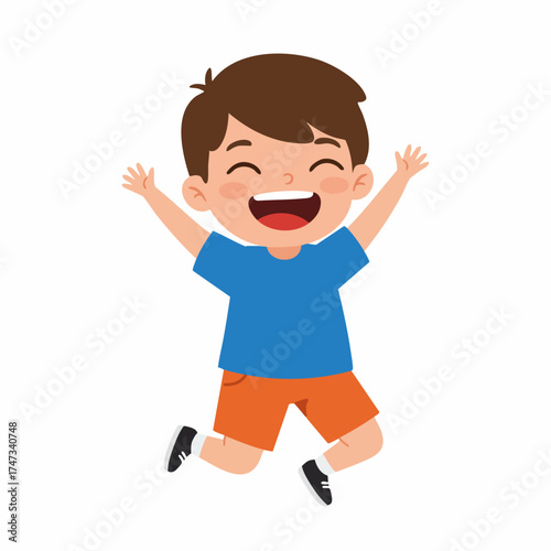 Cartoon Style Cheerful Boy Jumping with Happiness Character Illustration