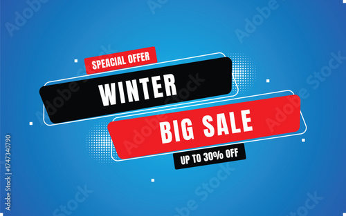 30% Winter Big Sale advertisement with modern geometric style. Ideal website slider, social media campaign, and e-commerce promotion template