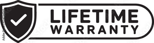 Vector art of lifetime warranty logo with shield and checkmark