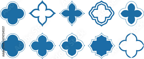 Vector art of collection of blue quatrefoil frames for decoration