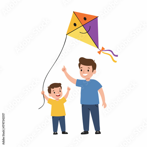 Flat Style Family Playing Together with Kite Illustration Graphic Asset