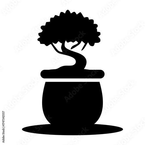 silhouette of a tree in a black vase on a white background Vector