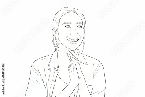 Asian lady with positive expression smile happy Vector Illustrations