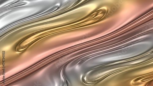 Metallic Waves: Silver, Gold, and Copper Flowing in a Smooth, Un