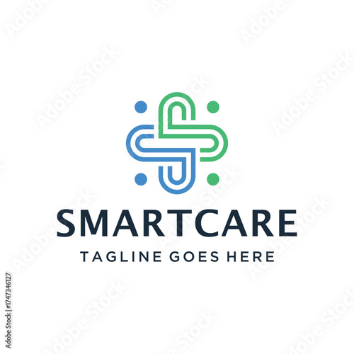 Modern initial letter S SS with geometric line pattern in medical cross symbol shape for digital wellness healthcare service technology logo design