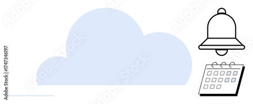 Cloud design with notification bell and calendar. Ideal for productivity, task management, scheduling, reminders, cloud services, office organization, simple flat metaphor