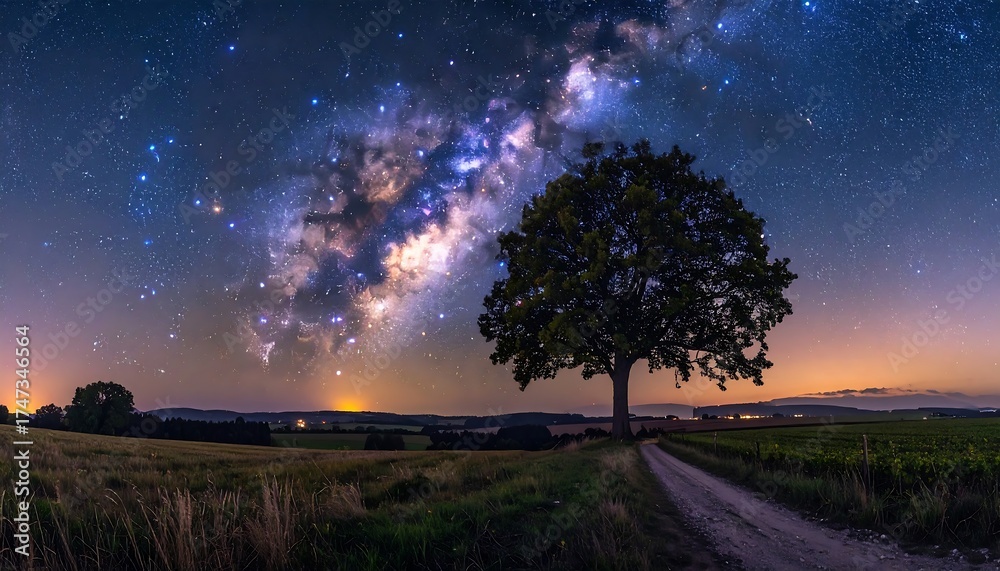 Fototapeta premium Starry night landscape with Milky Way
