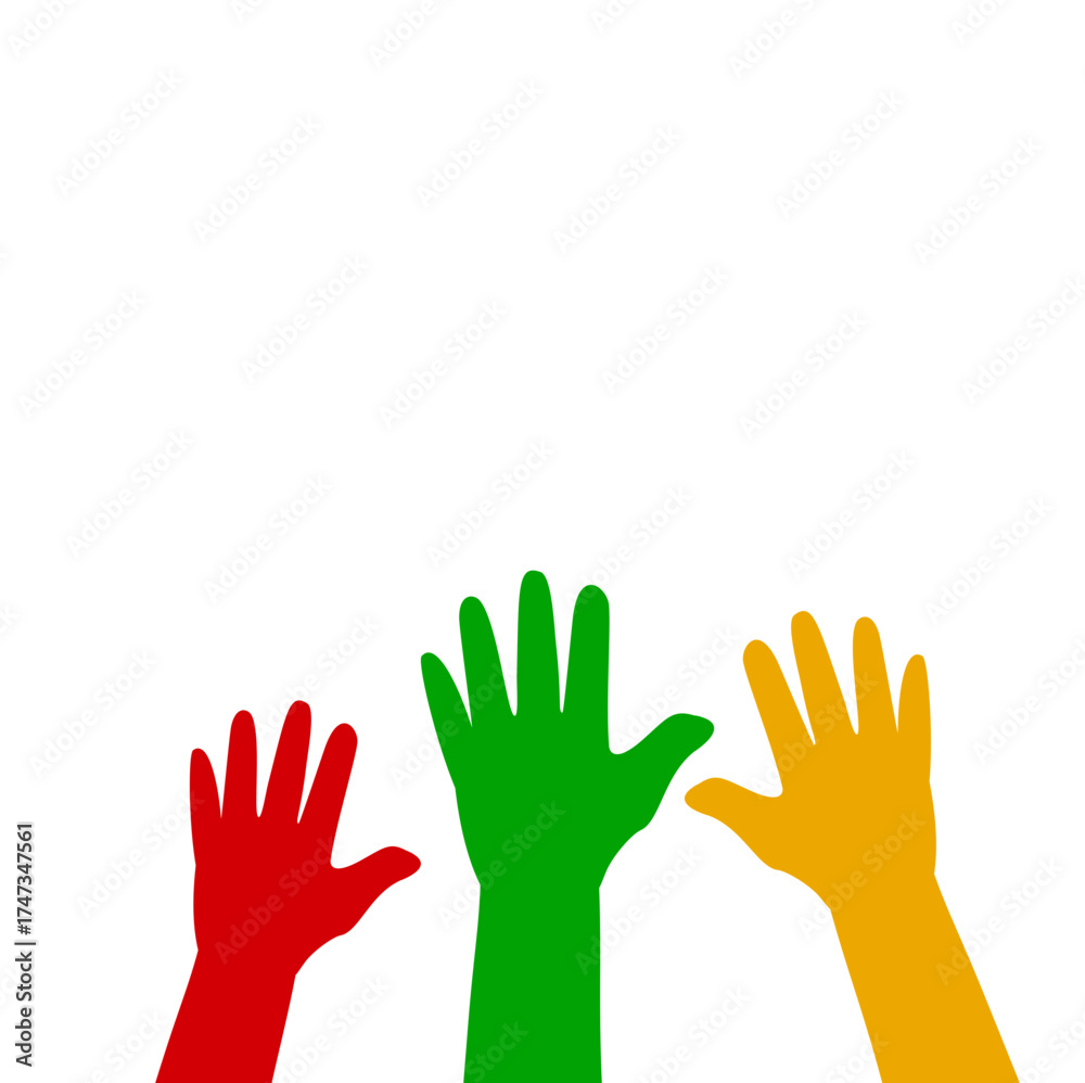 Obraz premium Raised Colorful Hands Silhouettes