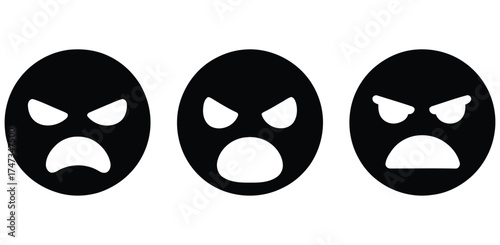 angry face emoticons showing different expressions. black and white angry emoji