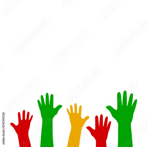 Raised Colorful Hands Silhouettes