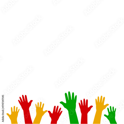 Raised Colorful Hands Silhouettes