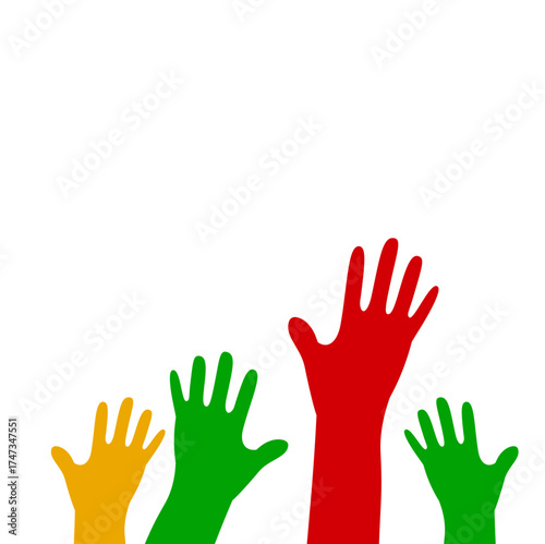 Raised Colorful Hands Silhouettes