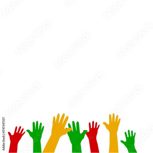 Raised Colorful Hands Silhouettes