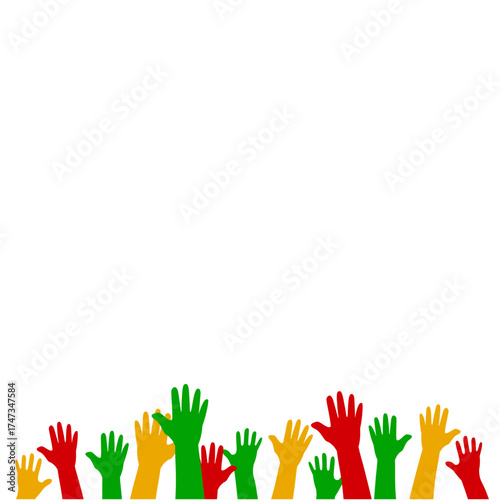 Raised Colorful Hands Silhouettes