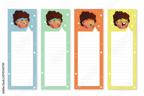 A collection of dynamic character bookmarks featuring energetic faces for young readers, designed to add excitement to every reading adventure with playful expressions.