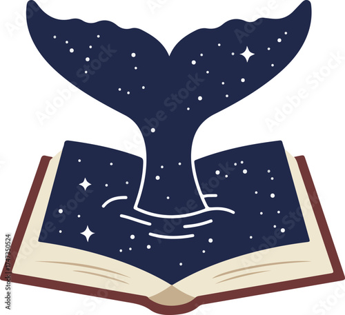  Whale Tail Diving into a Starry Book A Symbol of Imagination, Knowledge, and Cosmic Journeys through Literature.