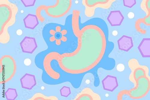 Pastel digestive system stomach anatomy medical graphics soft colorful background