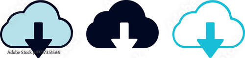 Cloud Download Icons in Blue and Dark Blue for Website or Application Design Emphasizing Data Transfer