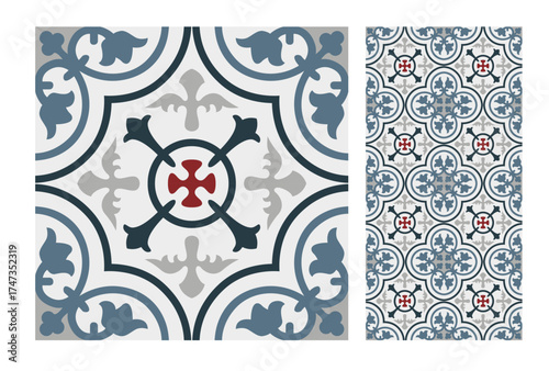 This image displays a geometric tile pattern with intricate designs, highlighting a rich blend of colors and shapes that evoke a sense of cultural richness and artistic legacy.