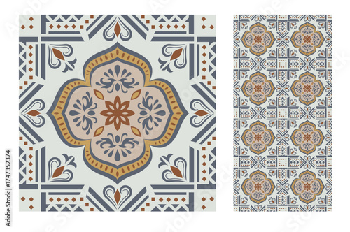 This beautiful image showcases an ornate floral design executed in warm earthy tones, creating a harmonious blend of traditional elegance and contemporary artistic flair.