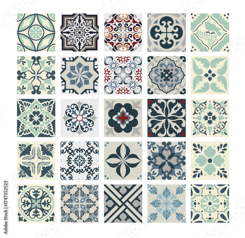 This image showcases intricate decorative tiles with various patterns, featuring beautiful colors and designs, creating a visually appealing aesthetic for home decor.