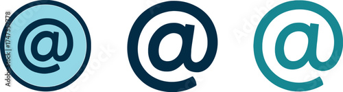 Three Different Styled At Symbols Showing Modern Communication and Digital Connectivity With Varied Color Palettes