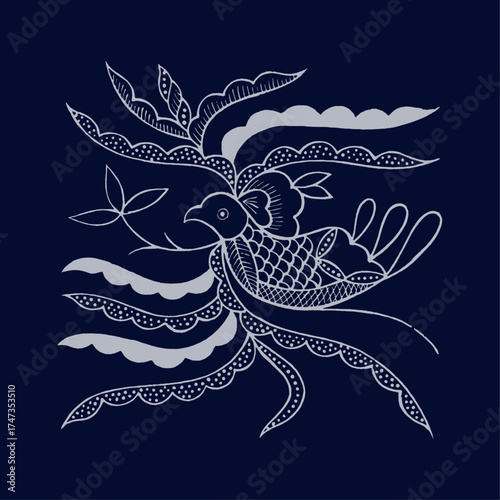 A beautifully crafted bird illustration featuring leaves and flowing elements that depict the connection between wildlife and nature, embodying balance and artistic flair.
