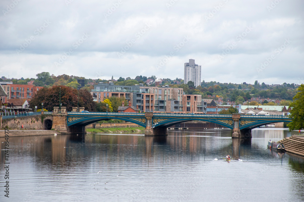 Naklejka premium A cityscape view over the river Trent in Nottingham; with Trent Bridge.
