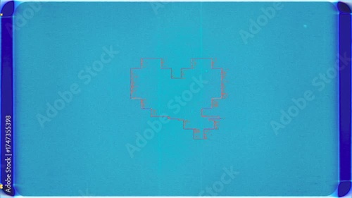 Pixel art heart shape icon symbol animation with distortions and glitch effects