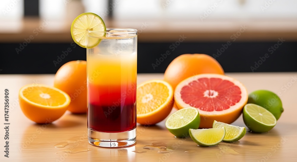 Fototapeta premium Refreshing tequila sunrise cocktail with a garnish of fresh lime