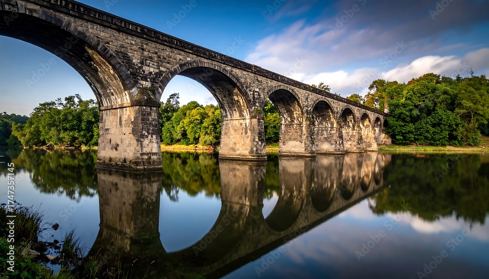 Fototapeta premium Stone arch bridge over a calm river