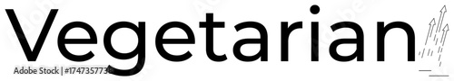 Word Vegetarian in bold san-serif font with a small decorative rocket and motion lines. Ideal for dietary branding, sustainability, healthy living, plant-based theme, minimalism, eco-awareness